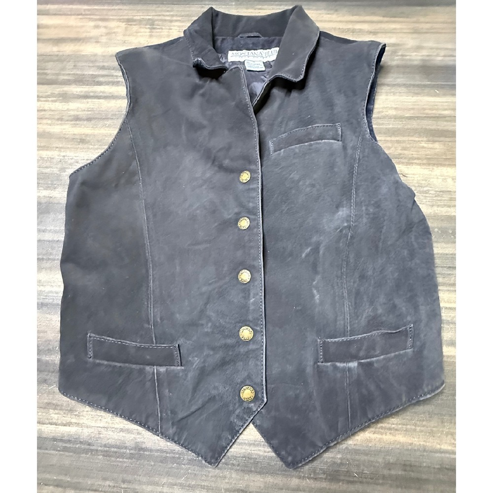 Vintage Montana Blues Suede‎ Leather Vest Western Yellowstone Pockets M Medium